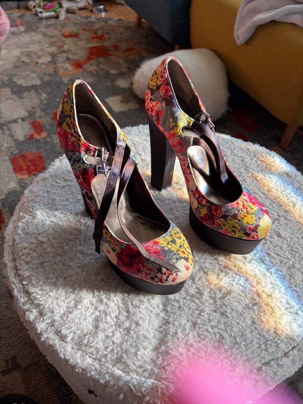 Floral Platform Mary Jane Pumps in Multicolor